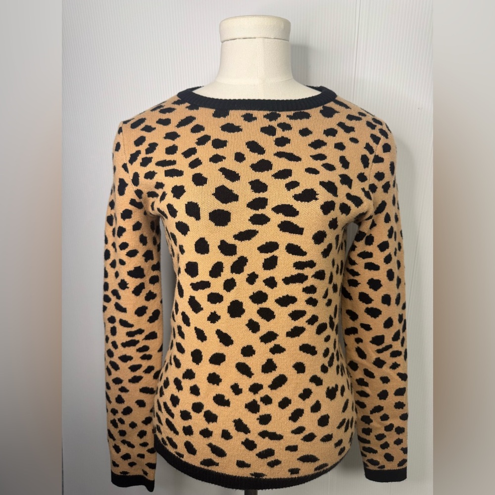 H Halston NWT Women's Leopard Print Brown Black Long Sleeve Sweater Size XS